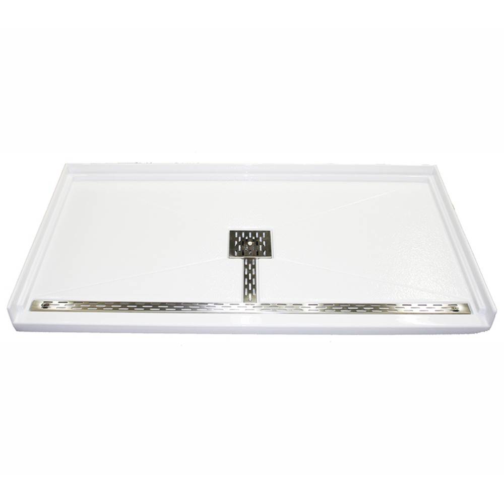 MTI Baths 6042 Acrylic Cxl Barrier Free Center Drain 60'' Threshold 3-Sided Integral Tile Flange - Biscuit